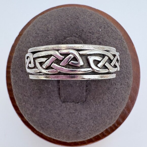 VTG Solid Sterling Silver 925 Celtic Knot Spinner Band Ring Size 9.25 - Picture 1 of 8